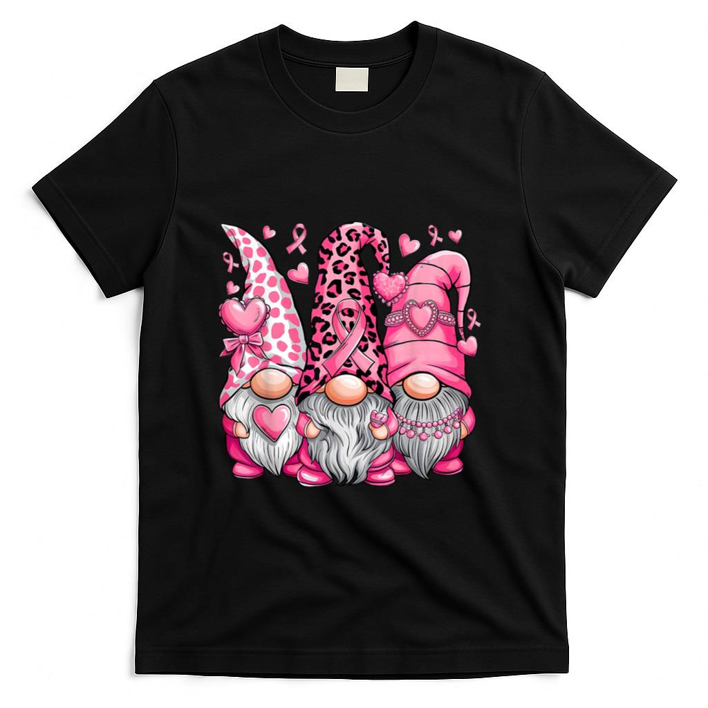 In October We Wear Pink Ribbon Gnomes Women Breast Cancer T-Shirt