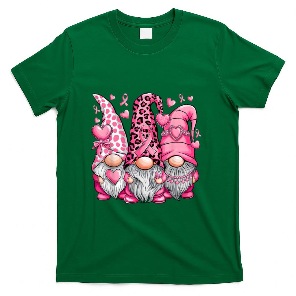 In October We Wear Pink Ribbon Gnomes Women Breast Cancer T-Shirt