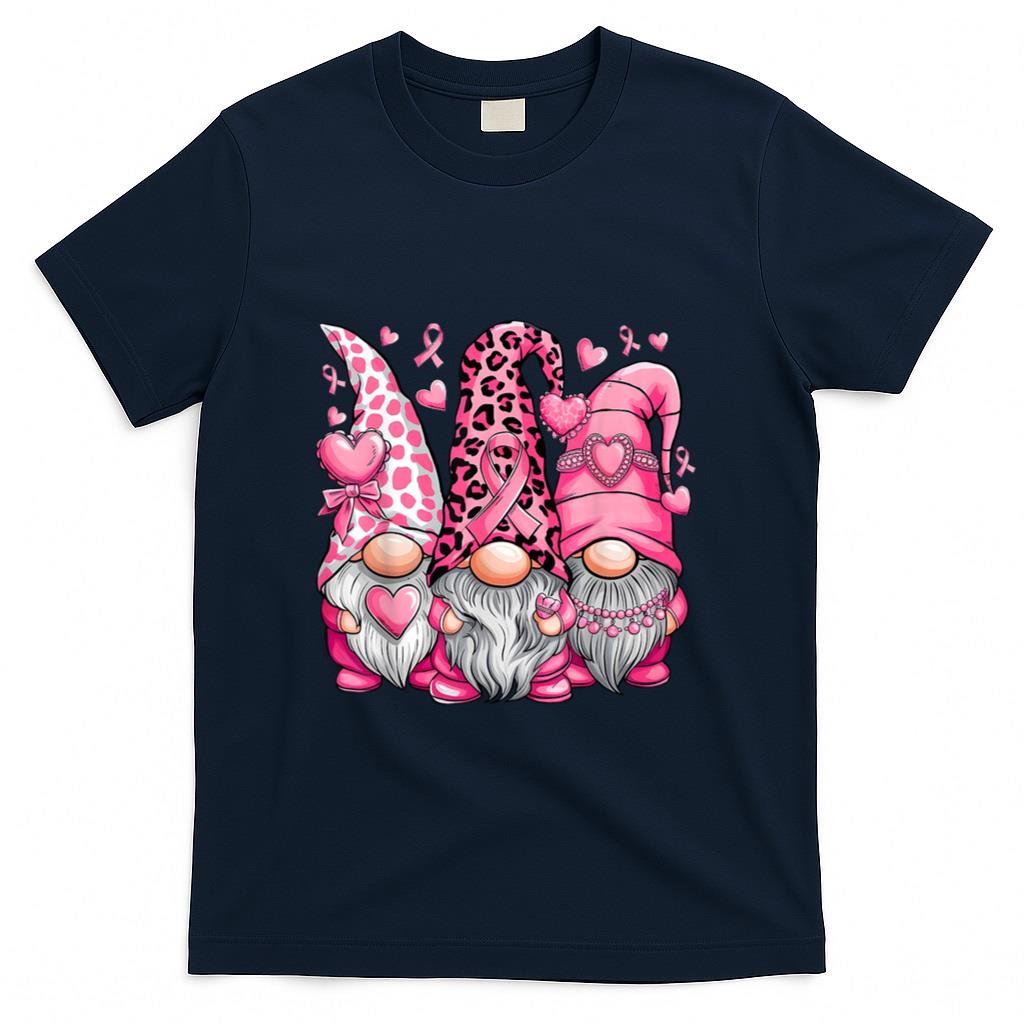 In October We Wear Pink Ribbon Gnomes Women Breast Cancer T-Shirt