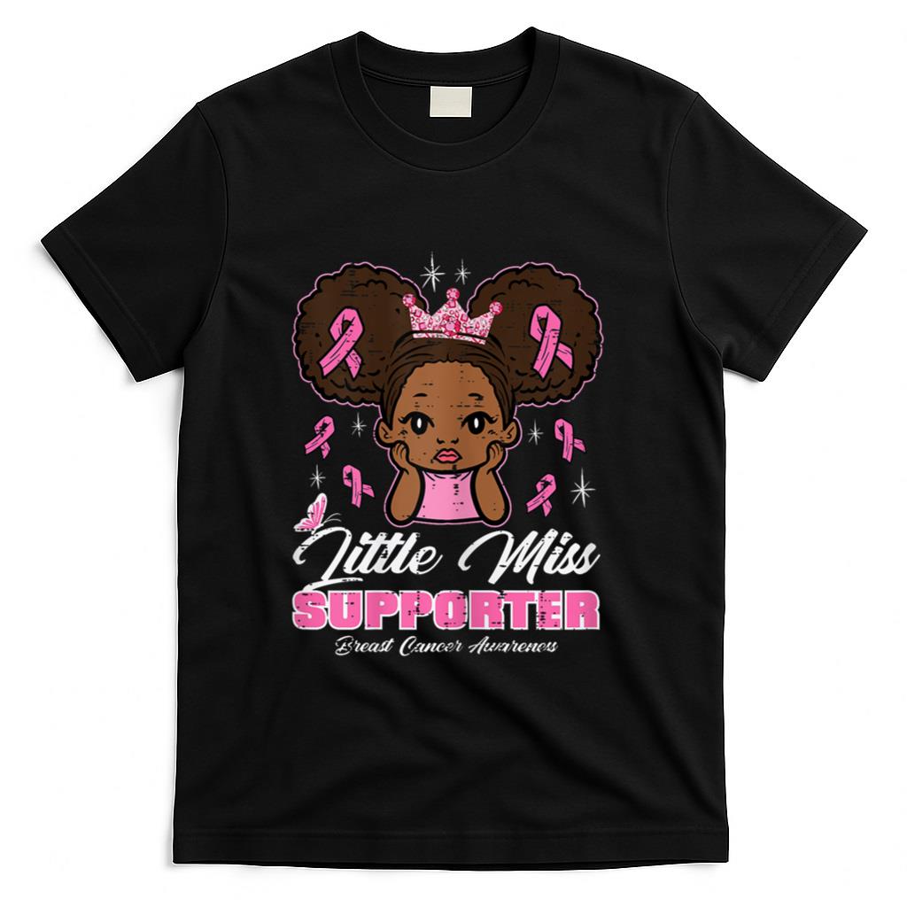 Breast Cancer Little Miss Supporter Afro Girl Kids Toddler T-Shirt