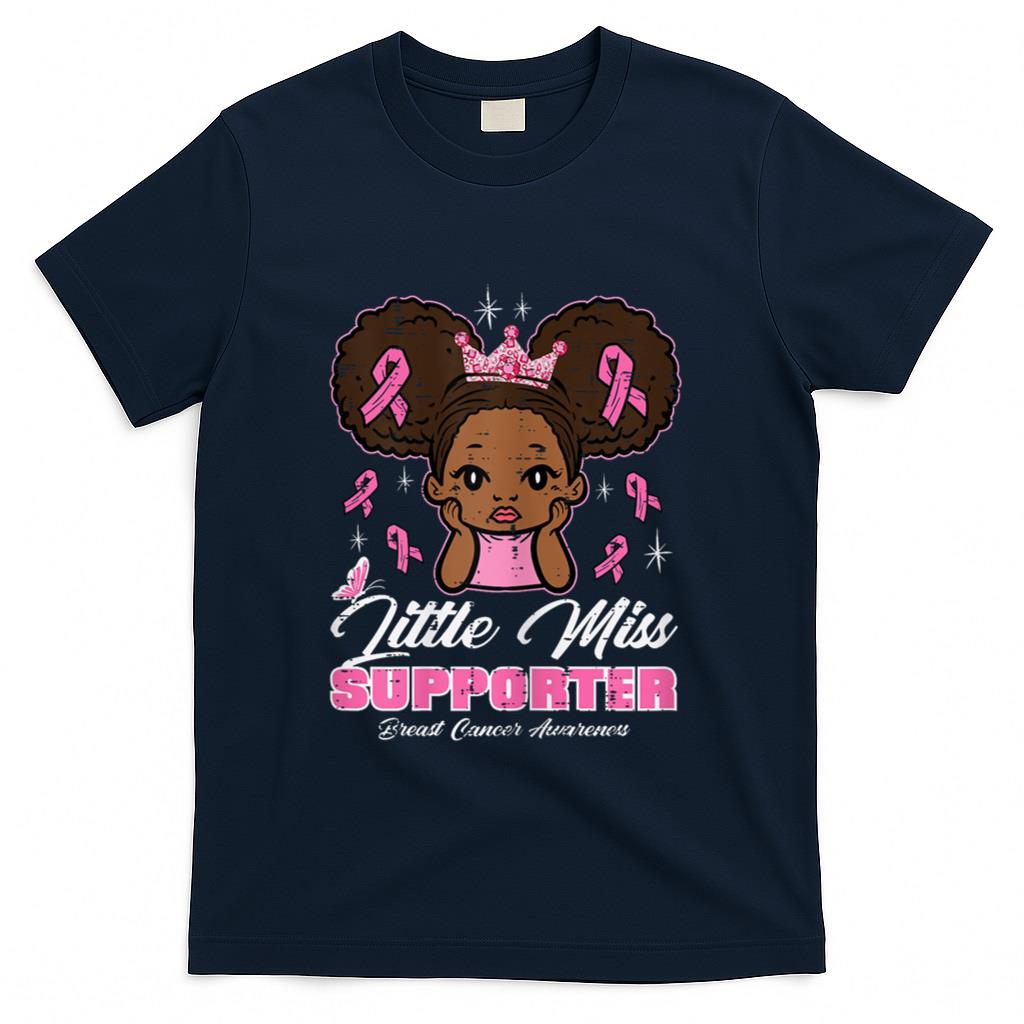 Breast Cancer Little Miss Supporter Afro Girl Kids Toddler T-Shirt