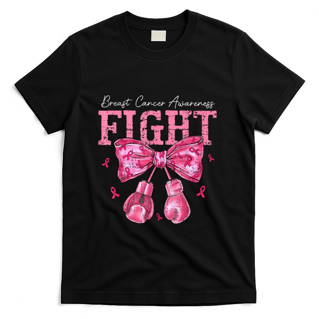 Fight Breast Cancer Awareness Shirts Women Bow Pink Ribbon T-Shirt