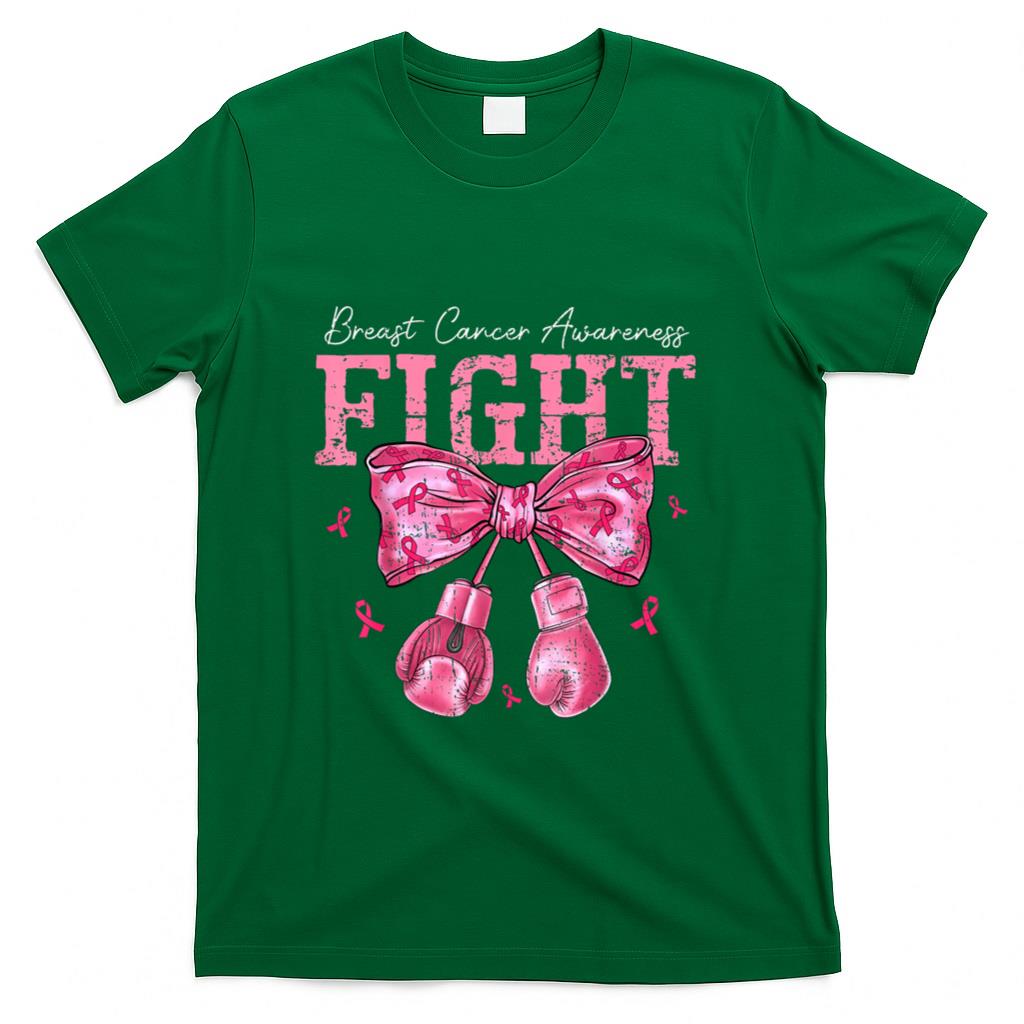 Fight Breast Cancer Awareness Shirts Women Bow Pink Ribbon T-Shirt