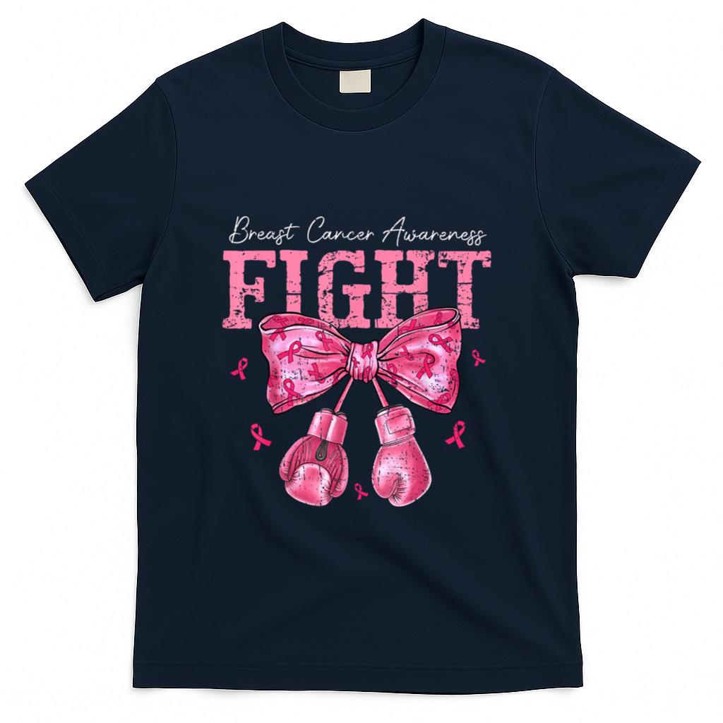 Fight Breast Cancer Awareness Shirts Women Bow Pink Ribbon T-Shirt