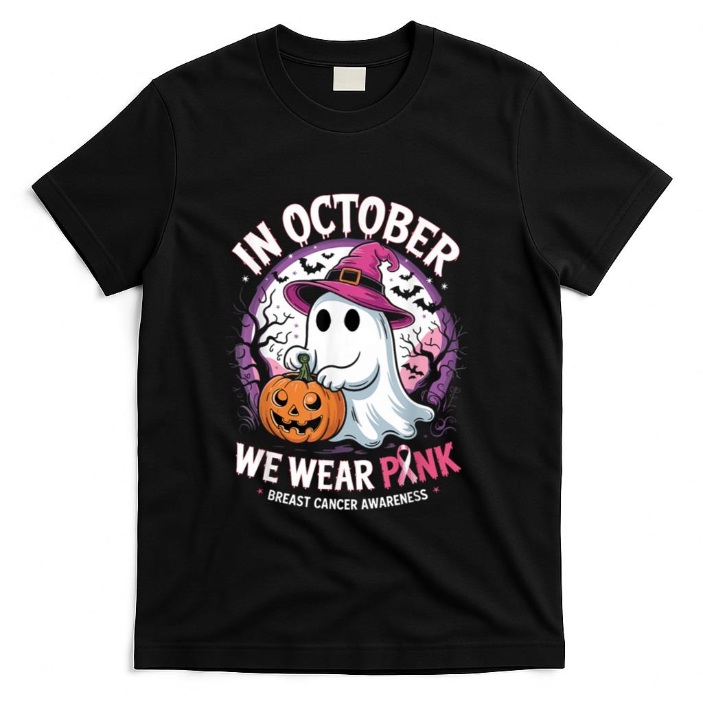 in October We Wear Pink Shirt Ghost Breast Cancer Awareness T-Shirt_1