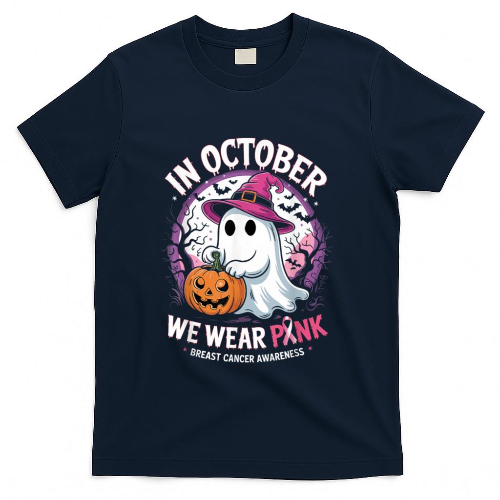 in October We Wear Pink Shirt Ghost Breast Cancer Awareness T-Shirt_1