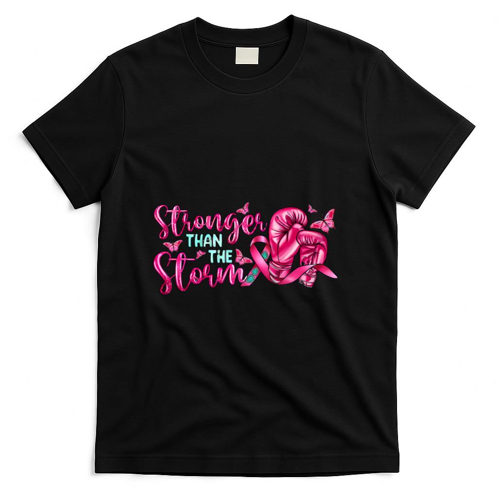 Stronger Than The Storm Boxing Gloves Breast Cancer Ribbon T-Shirt