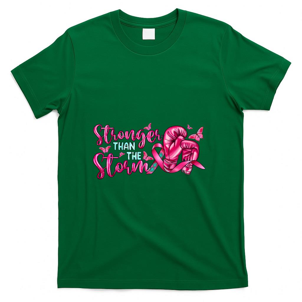 Stronger Than The Storm Boxing Gloves Breast Cancer Ribbon T-Shirt