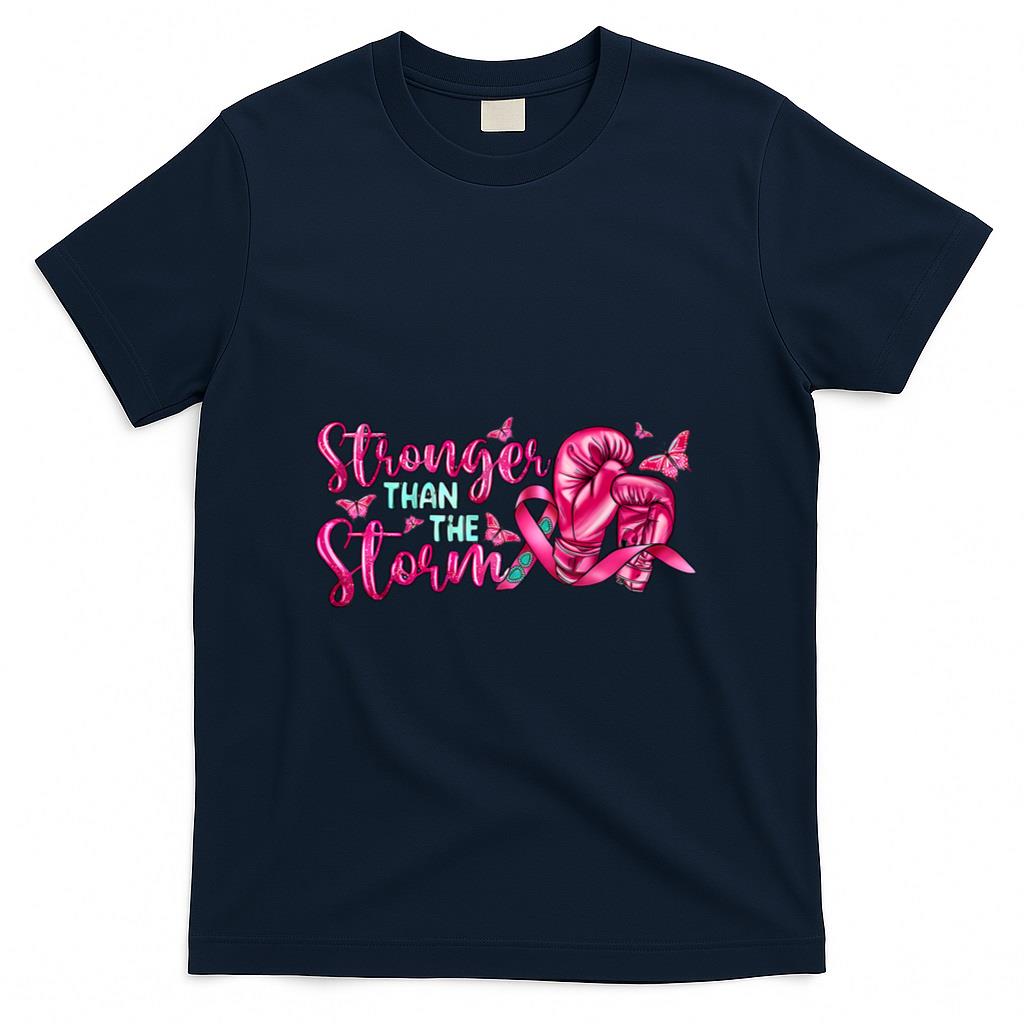 Stronger Than The Storm Boxing Gloves Breast Cancer Ribbon T-Shirt