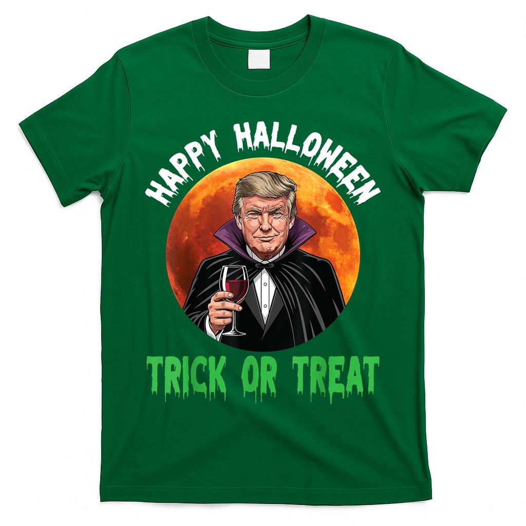 Trump Dracula Drinking Wine Happy Halloween Trick Or Treat T-Shirt