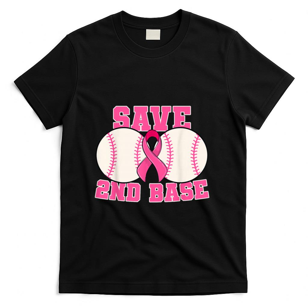Save Second 2nd Base Breast Cancer Survivor Funny Baseball T-Shirt