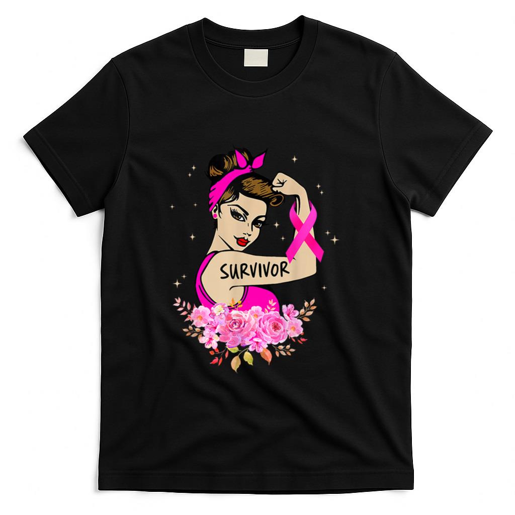 Breast Cancer Survivor Rosie Riveter Pink Awareness Women T-Shirt