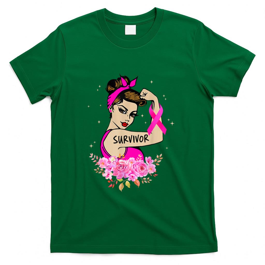 Breast Cancer Survivor Rosie Riveter Pink Awareness Women T-Shirt