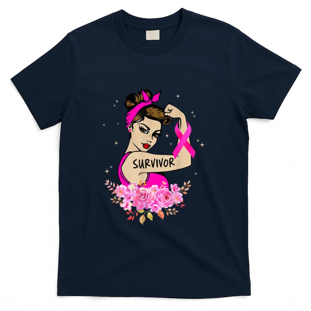 Breast Cancer Survivor Rosie Riveter Pink Awareness Women T-Shirt