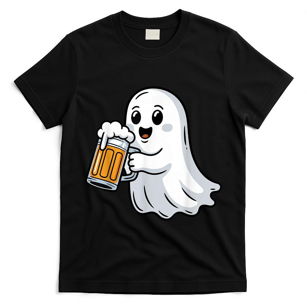 Halloween Boo Ghost Drinking Beer Funny Kids Trick or Treat T-Shirt