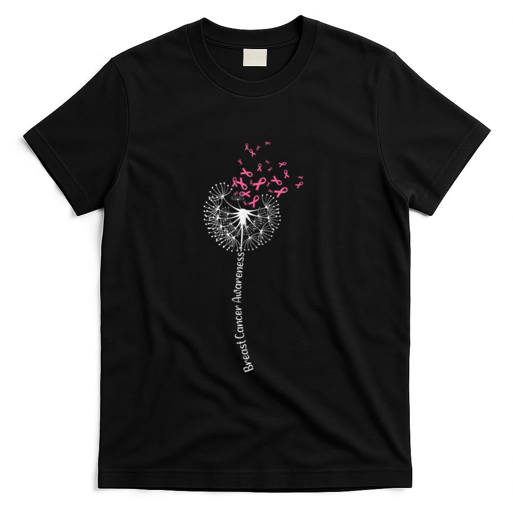 Dandelion Breast Cancer Awareness Warrior Pink Ribbon Women T-Shirt