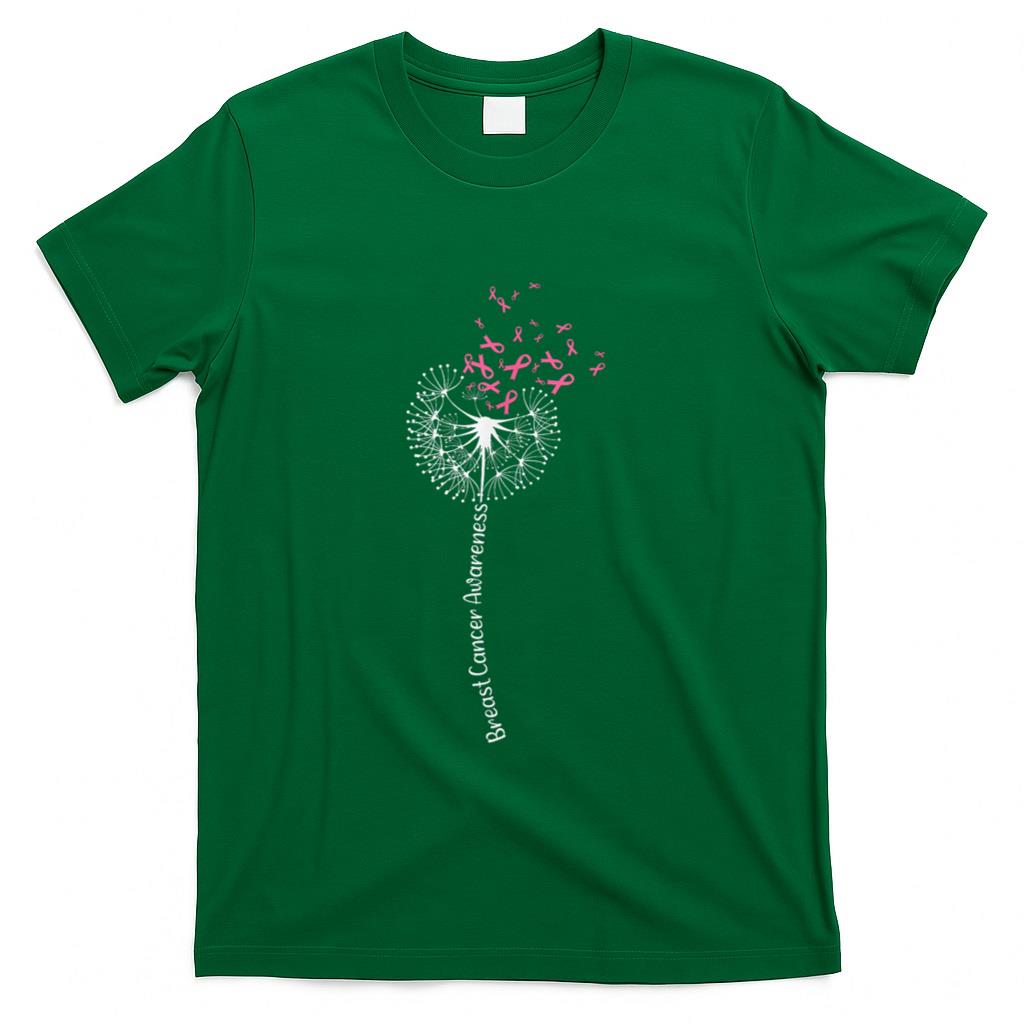 Dandelion Breast Cancer Awareness Warrior Pink Ribbon Women T-Shirt