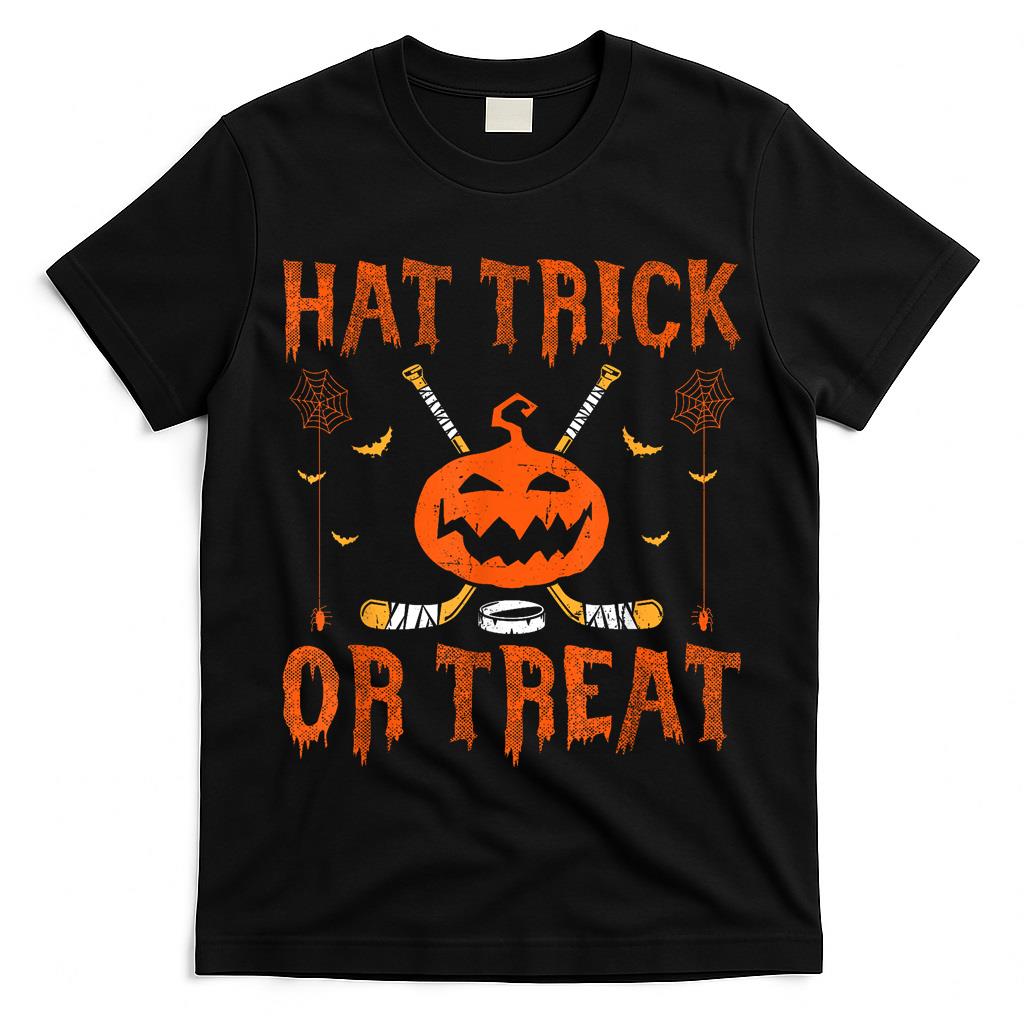 Hat Trick Or Treat Ice Hockey Halloween Player Coach T-Shirt