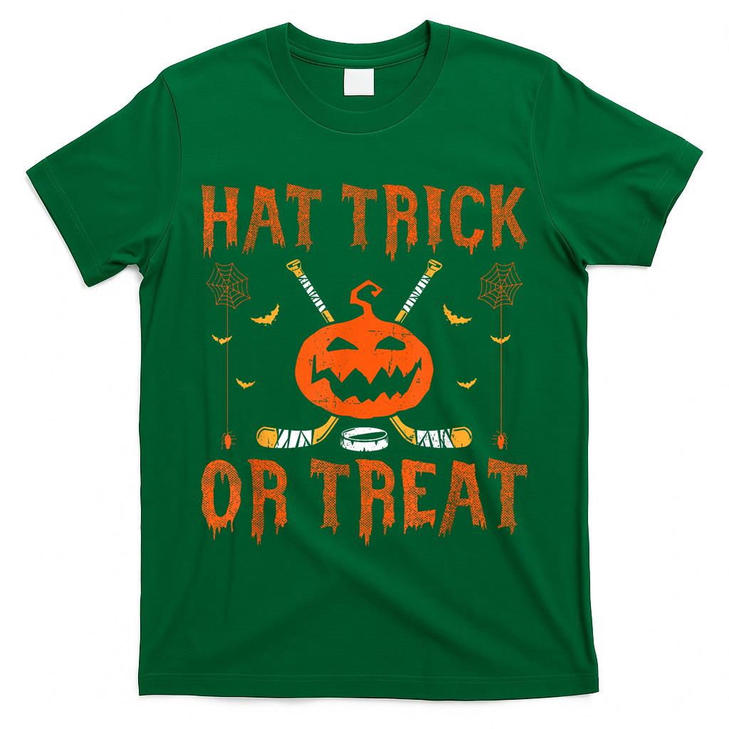 Hat Trick Or Treat Ice Hockey Halloween Player Coach T-Shirt