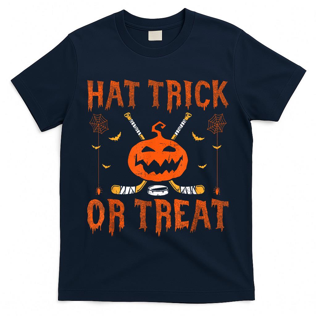 Hat Trick Or Treat Ice Hockey Halloween Player Coach T-Shirt