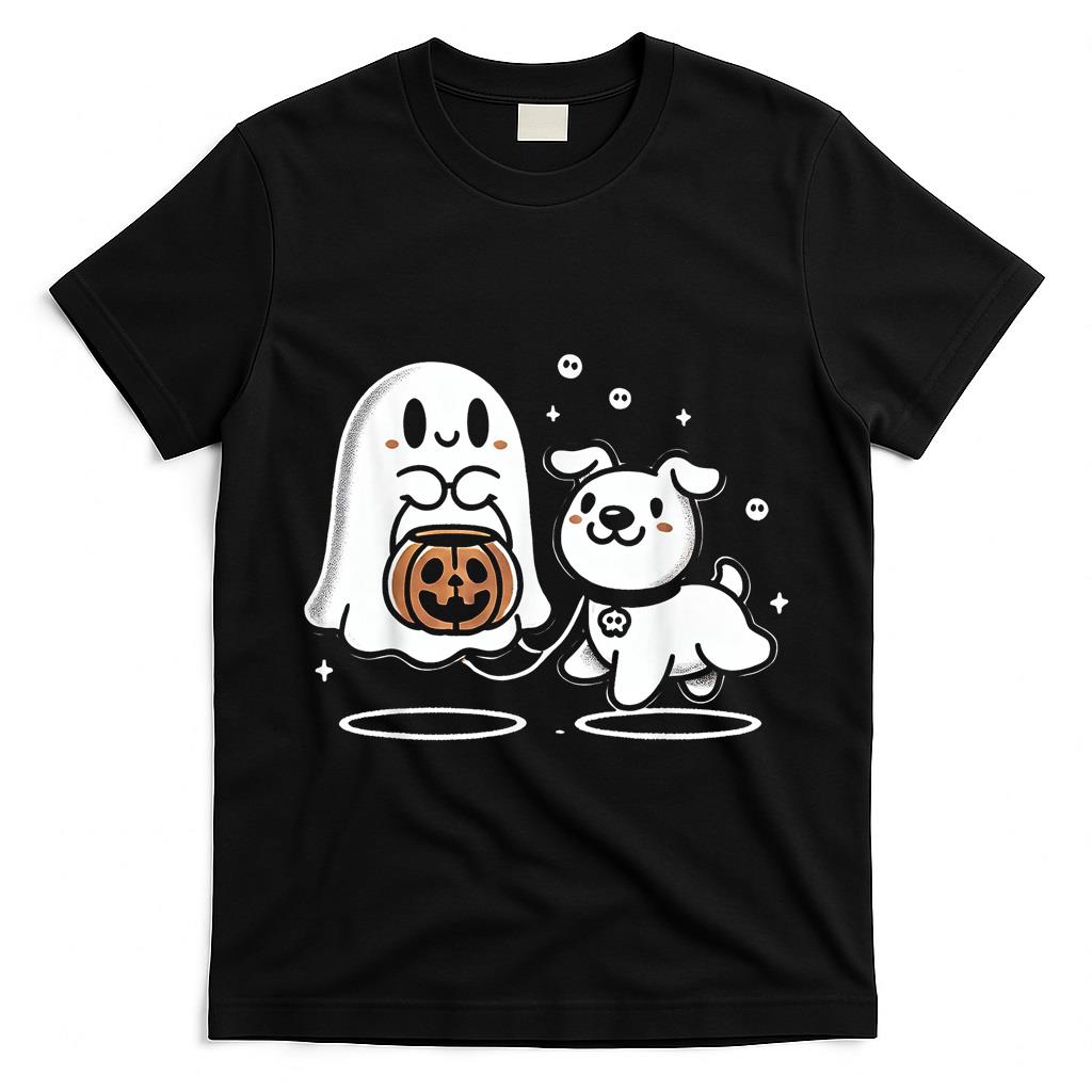 Ghost and Dog Halloween Cute Trick-or-Treat Design T-Shirt