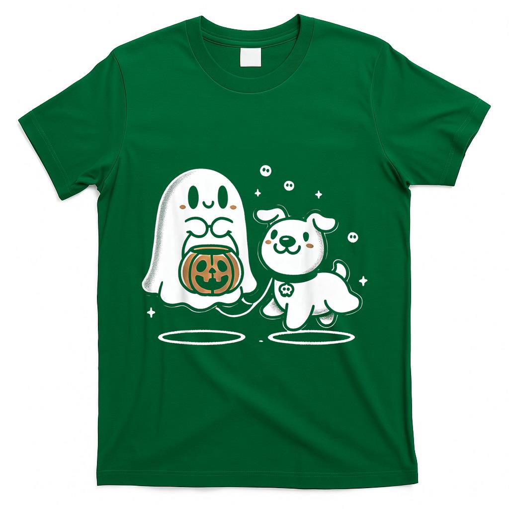 Ghost and Dog Halloween Cute Trick-or-Treat Design T-Shirt