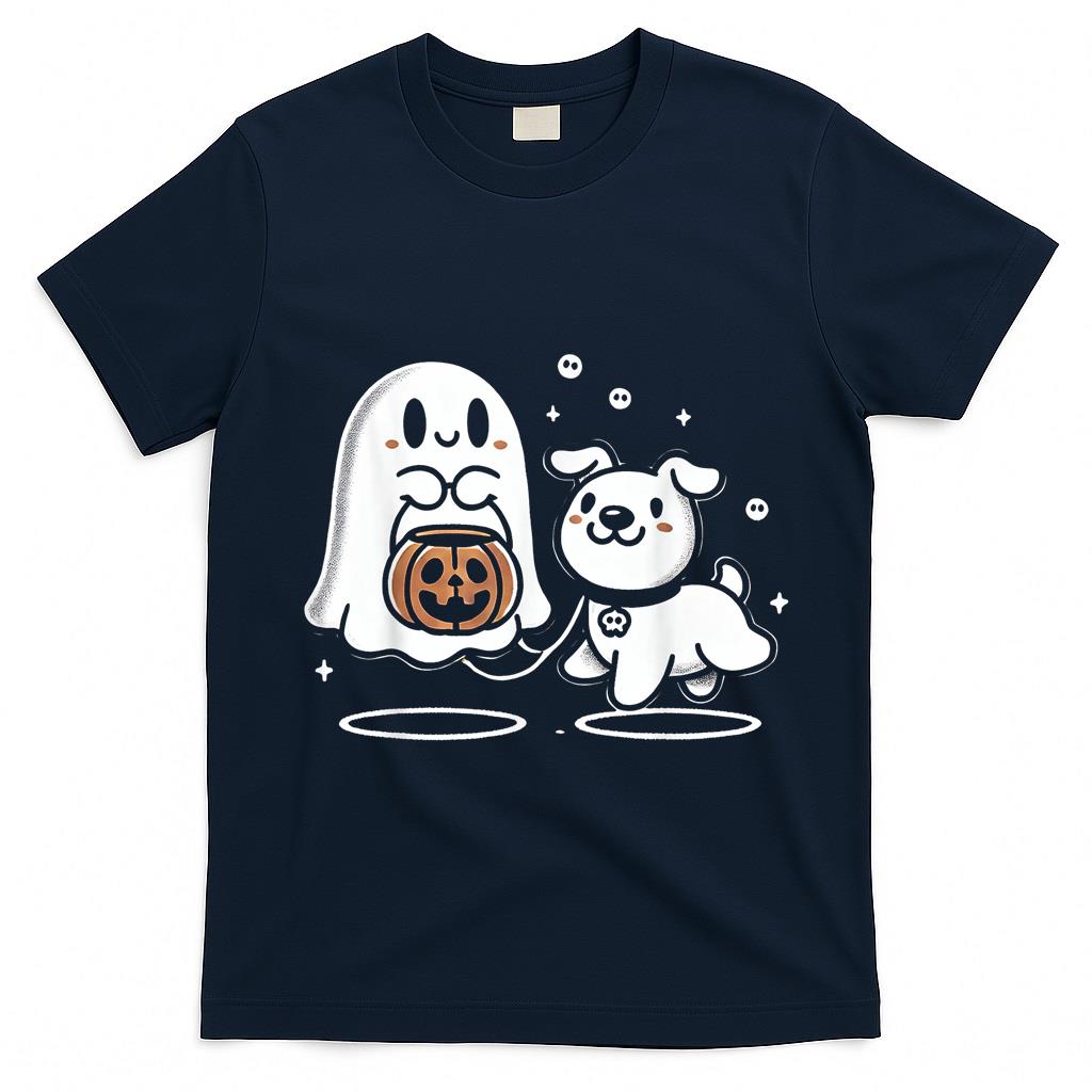Ghost and Dog Halloween Cute Trick-or-Treat Design T-Shirt