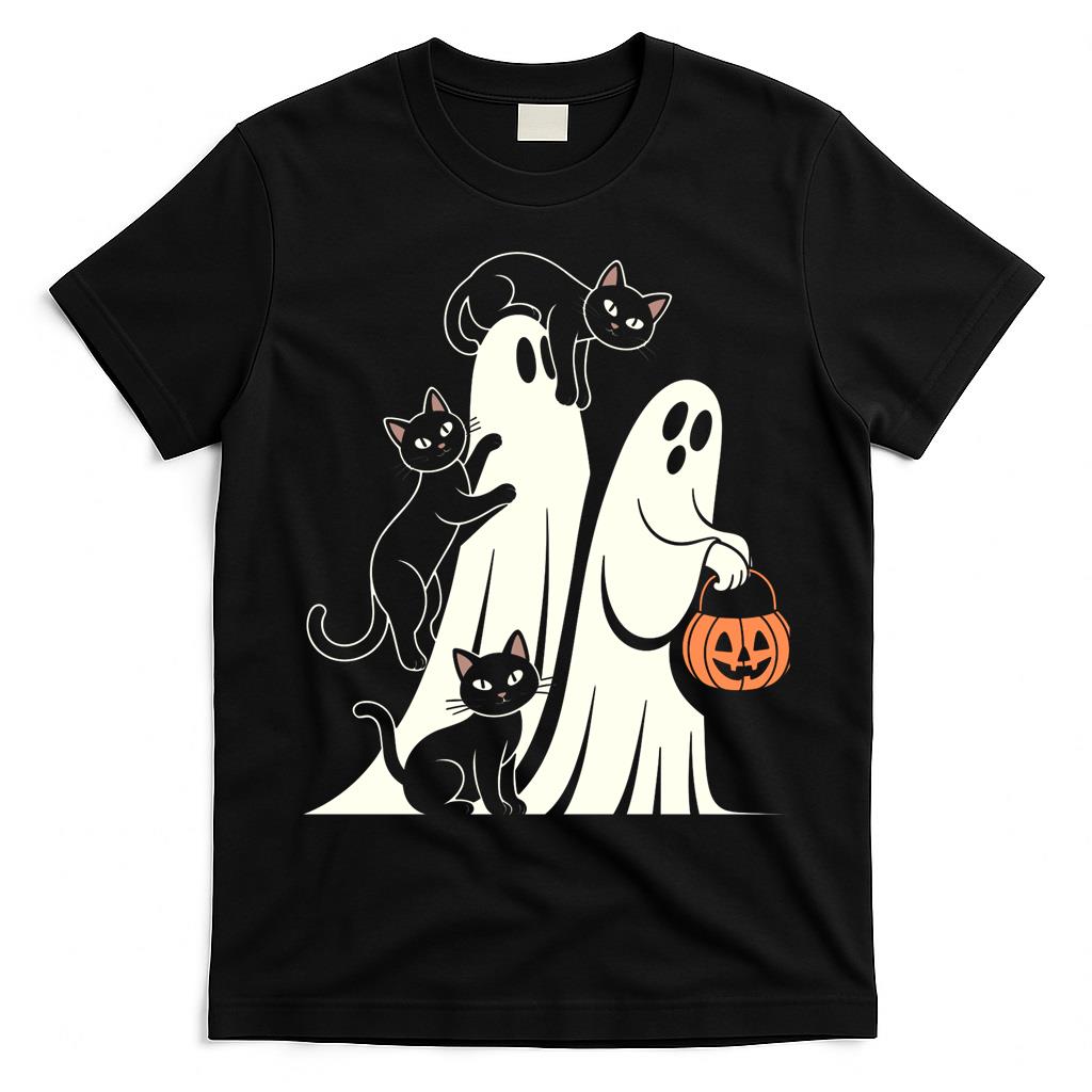 Cute Black Cats and Halloween Ghosts – Spooky Kawaii Trick or Treat Design Classic T-Shirt