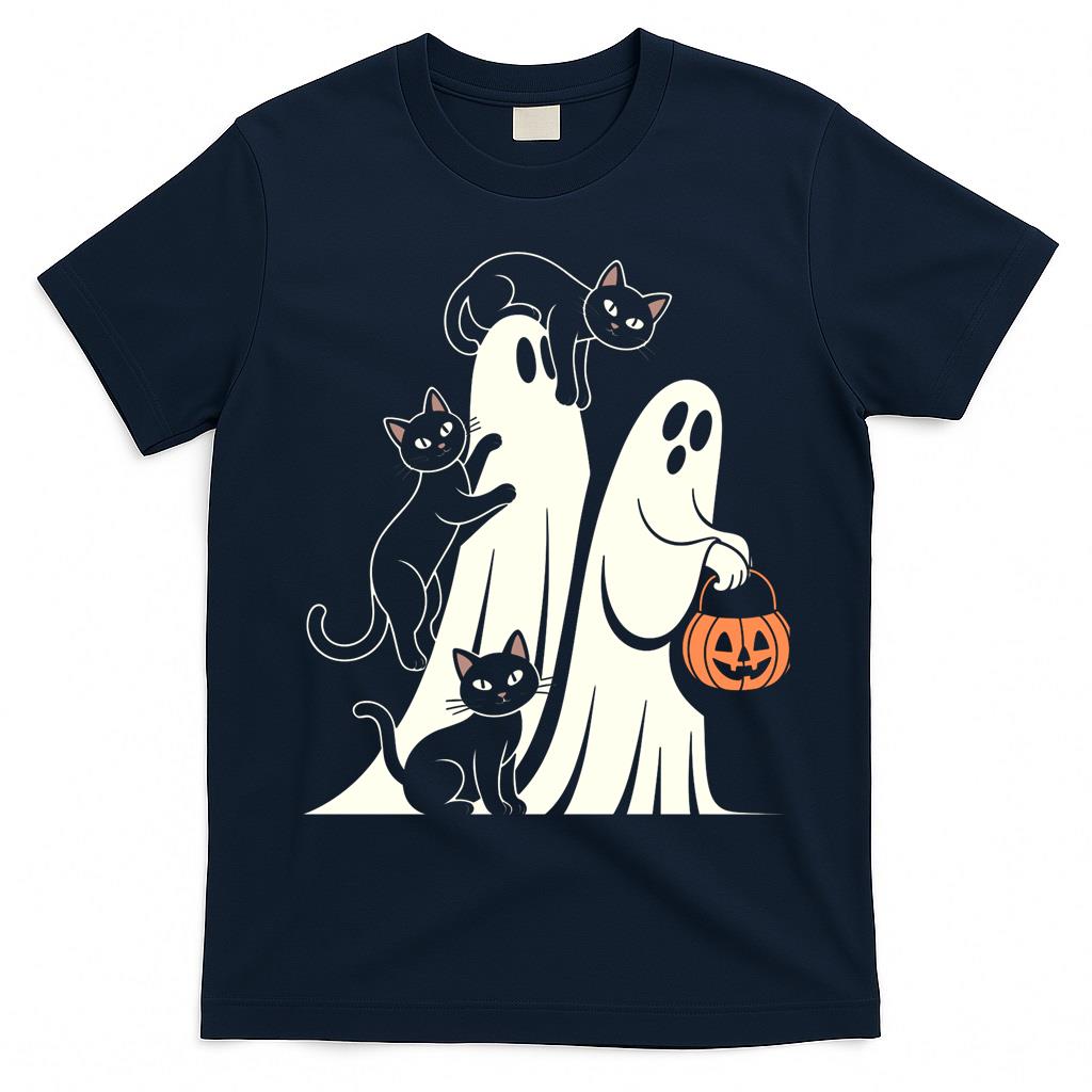 Cute Black Cats and Halloween Ghosts – Spooky Kawaii Trick or Treat Design Classic T-Shirt