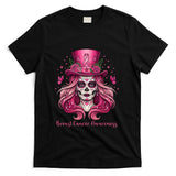 Skull Breast Cancer Awareness Skeleton Women Pink Ribbon T-Shirt