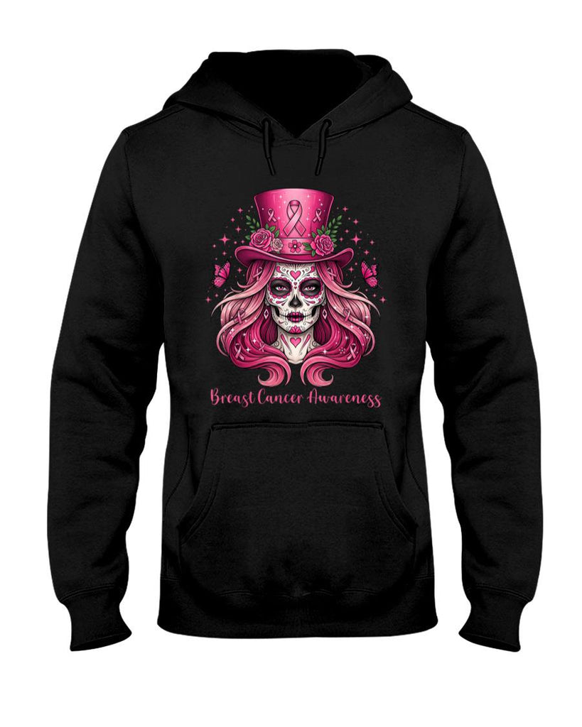 Skull Breast Cancer Awareness Skeleton Women Pink Ribbon T-Shirt