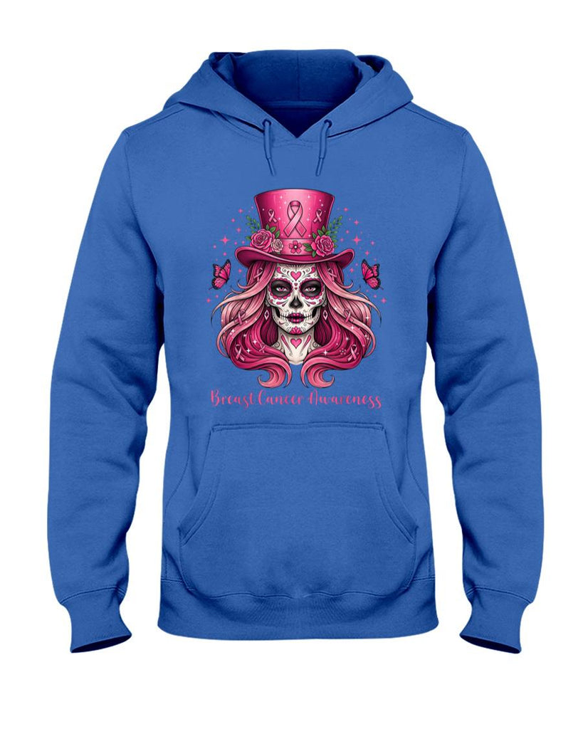 Skull Breast Cancer Awareness Skeleton Women Pink Ribbon T-Shirt