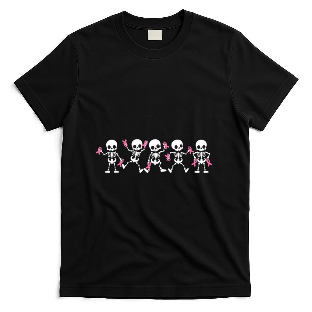 Pink Ribbon Breast Cancer Awareness Skeleton Women Men Kids T-Shirt_2