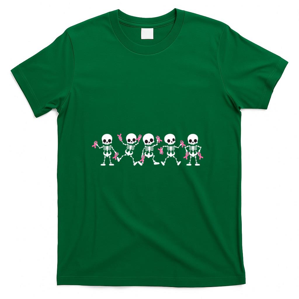 Pink Ribbon Breast Cancer Awareness Skeleton Women Men Kids T-Shirt_2