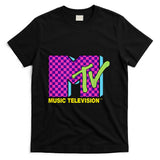 MTV Music Television Retro 80's Neon Pink Checkerboard Logo