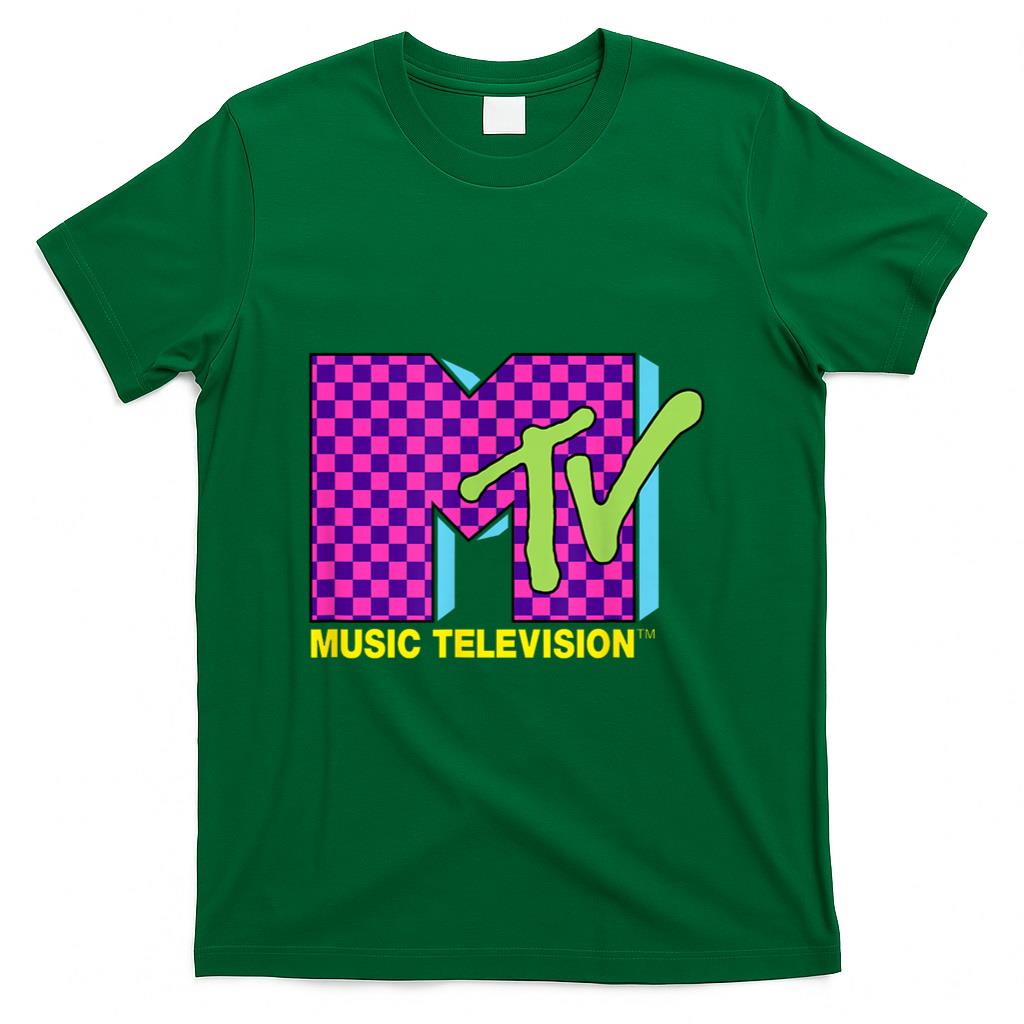 MTV Music Television Retro 80's Neon Pink Checkerboard Logo