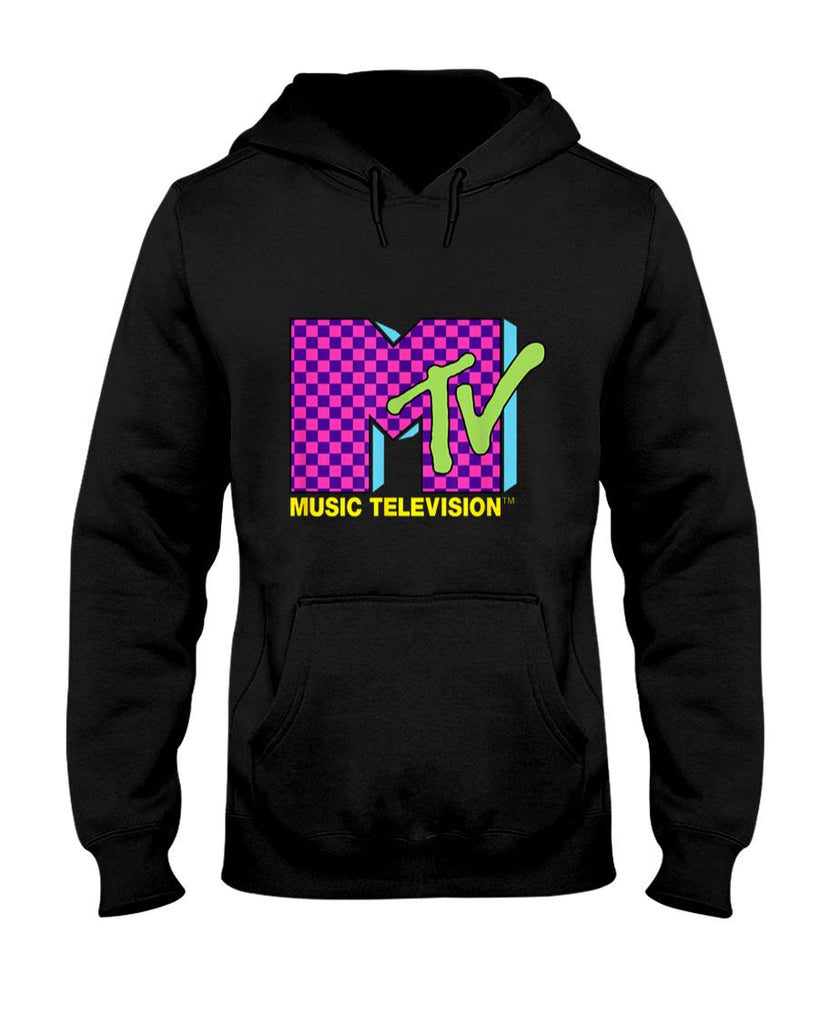 Retro Nostalgia - MTV Music Television Retro 80's Neon Pink Checkerboard Logo T-Shirt