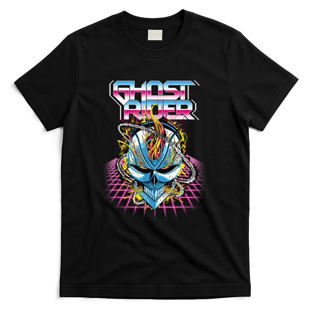 Retro Nostalgia - Marvel Ghost Rider Super 80s Retro Neon Grid Graphic T-Shirt T-Shirt