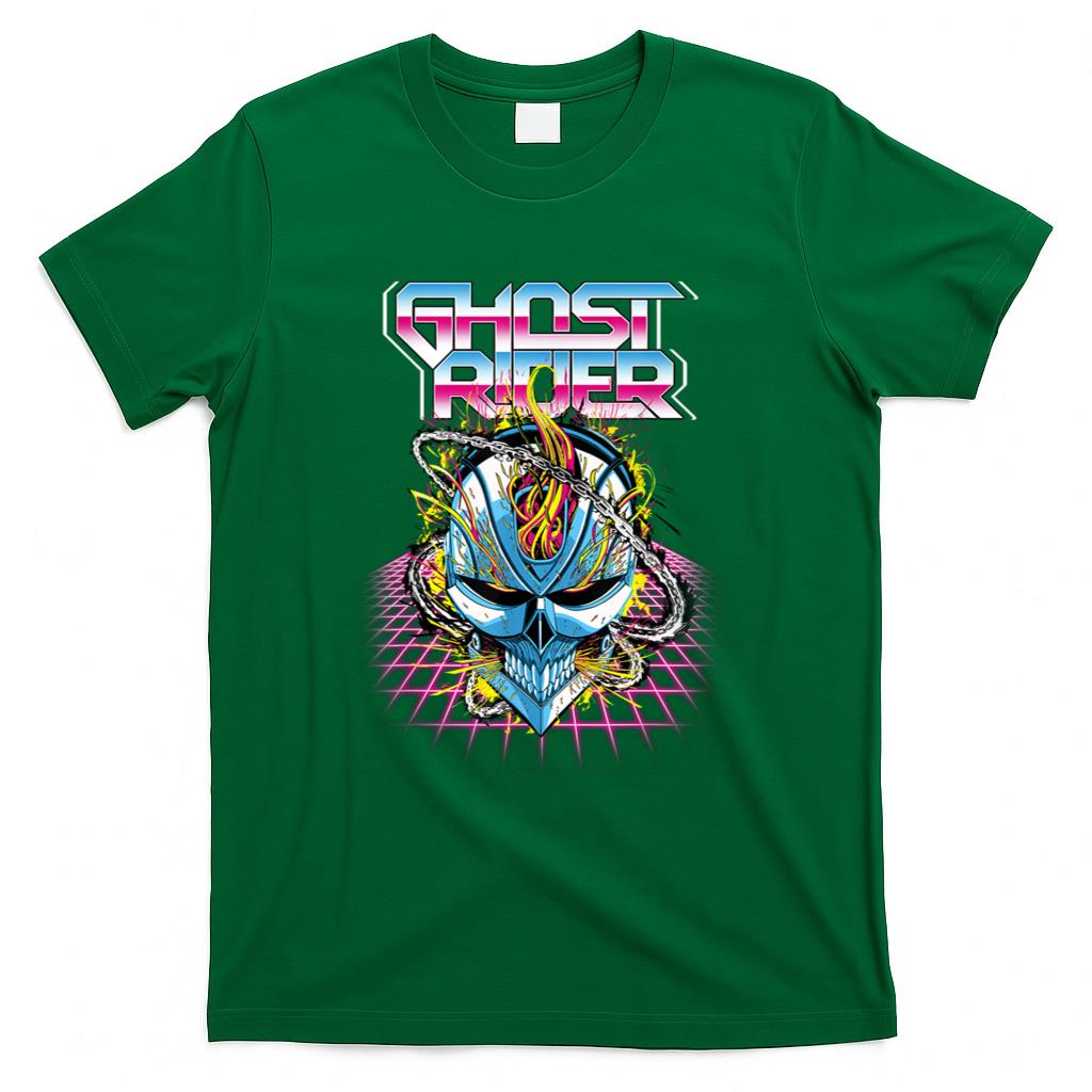 Retro Nostalgia - Marvel Ghost Rider Super 80s Retro Neon Grid Graphic T-Shirt T-Shirt