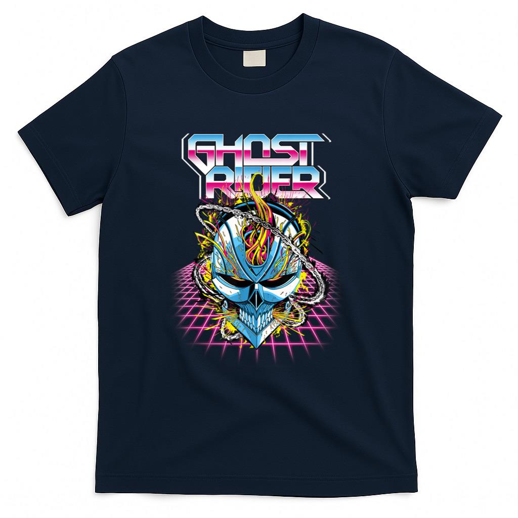 Retro Nostalgia - Marvel Ghost Rider Super 80s Retro Neon Grid Graphic T-Shirt T-Shirt
