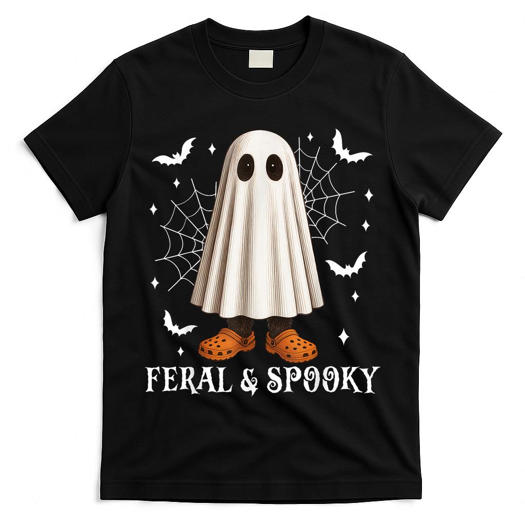 Feral And Spooky Halloween Cute Ghost Raccoon Trick Or Treat T-Shirt