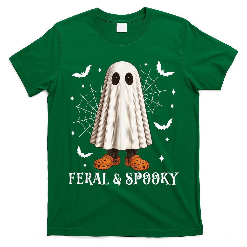 Feral And Spooky Halloween Cute Ghost Raccoon Trick Or Treat T-Shirt