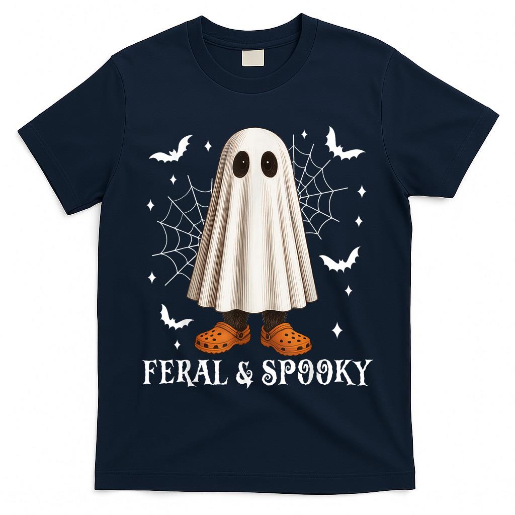 Feral And Spooky Halloween Cute Ghost Raccoon Trick Or Treat T-Shirt