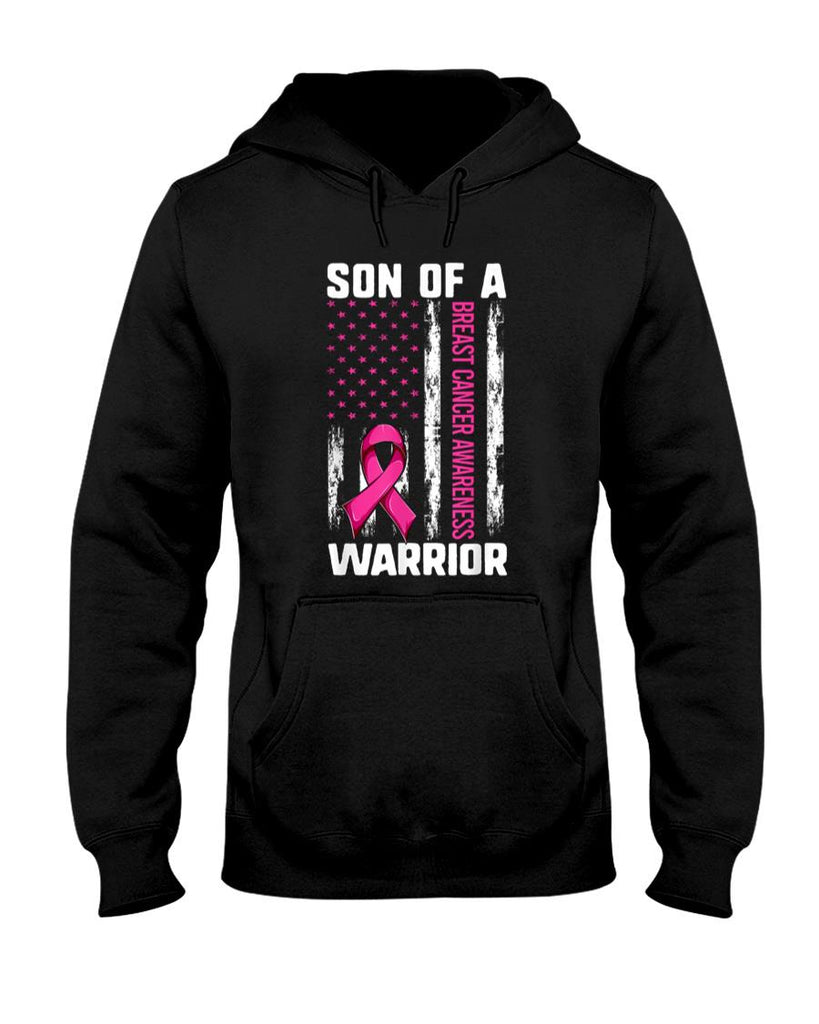 Mom Son Of A Warrior USA Flag Breast Cancer Support Women Kids Men T-Shirt
