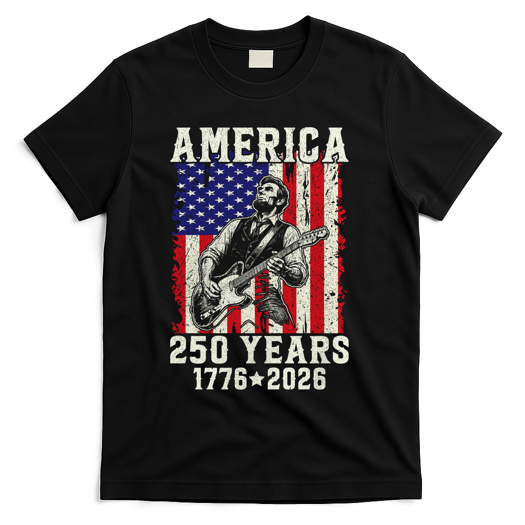 250th Anniversary Abraham Lincoln Guitar 250 Years Birthday T-Shirt - Black