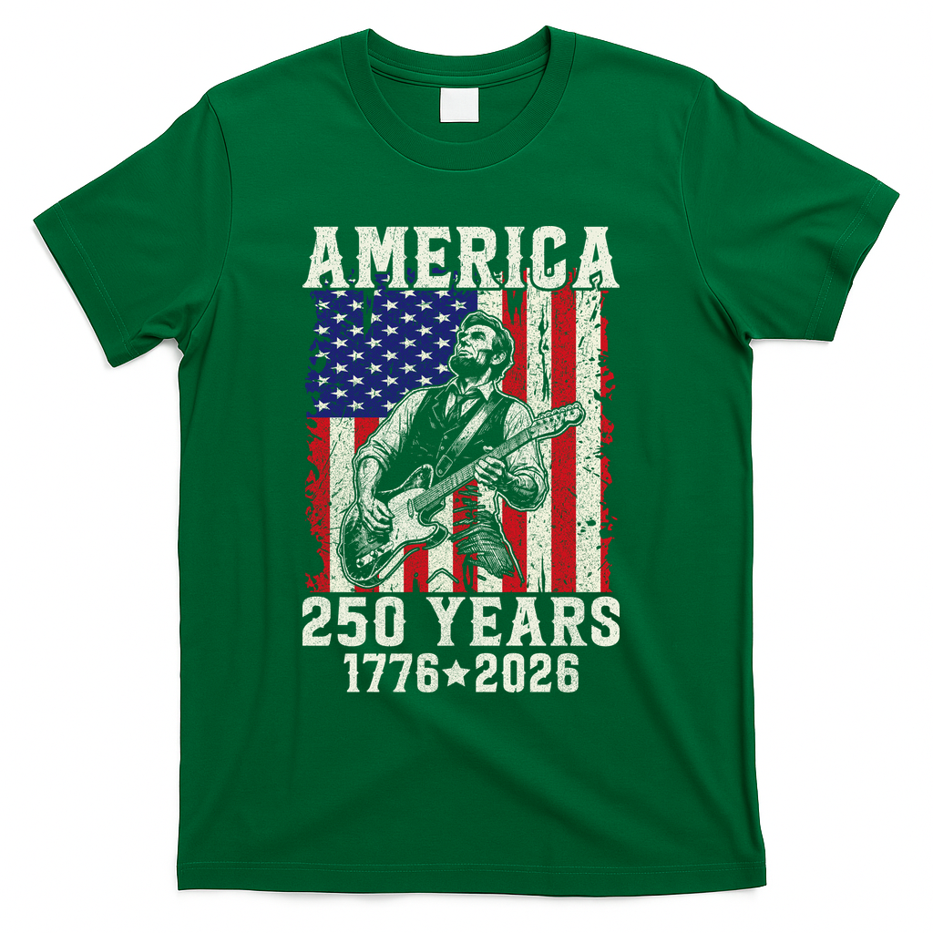 250th Anniversary Abraham Lincoln Guitar 250 Years Birthday T-Shirt - Green
