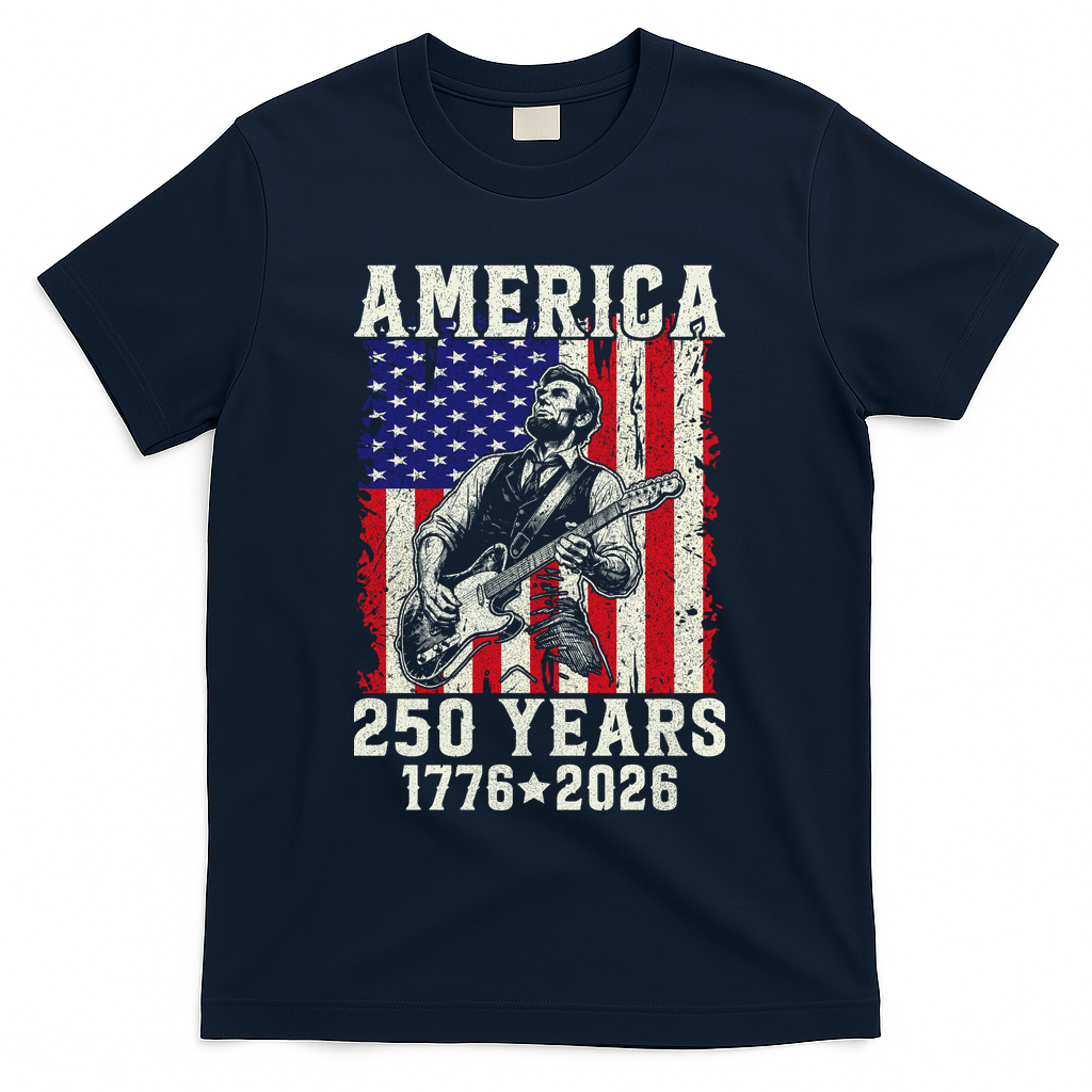 250th Anniversary Abraham Lincoln Guitar 250 Years Birthday T-Shirt - Navy