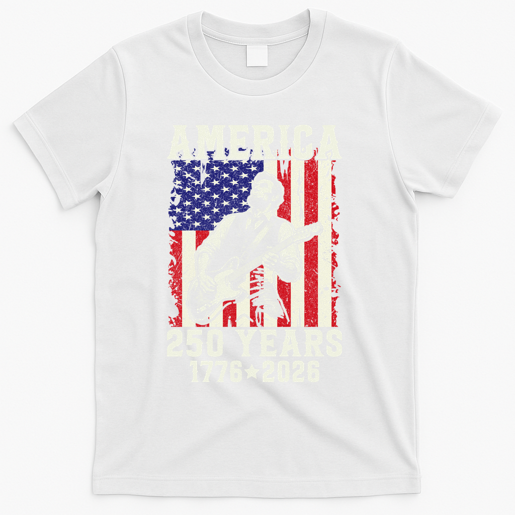 250th Anniversary Abraham Lincoln Guitar 250 Years Birthday T-Shirt - White