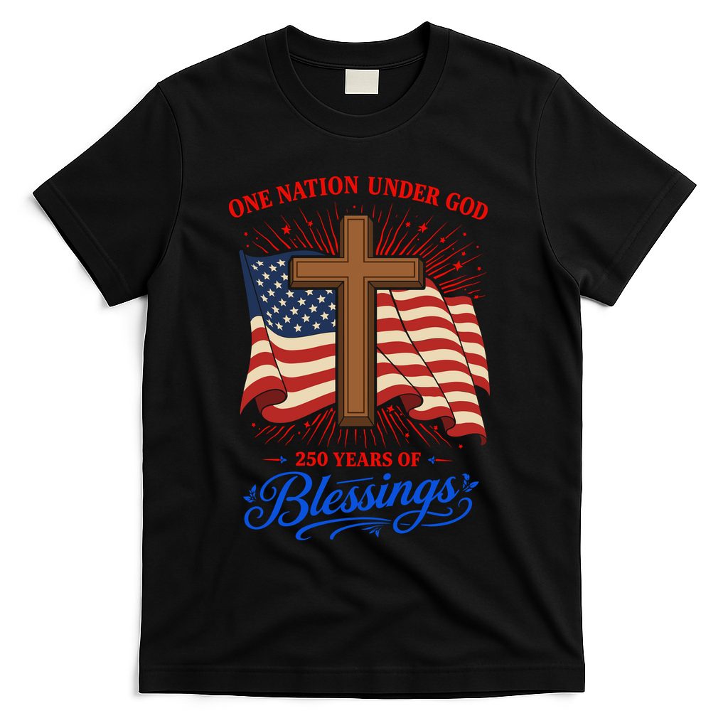 250th Anniversary One Nation Under God 250 Years Of Blessings America Flag T-Shirt - Black