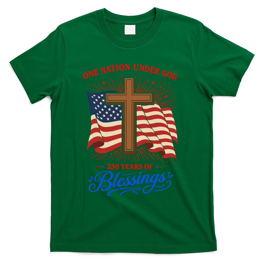 250th Anniversary One Nation Under God 250 Years Of Blessings America Flag T-Shirt - Green